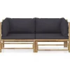 vidaXL 2-tlg Garten-Lounge-Set mit Dunkelgrauen Kissen Bambus Modell 1* Sofas