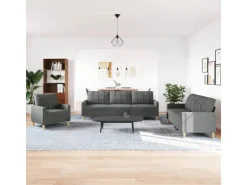 vidaXL 3-Tlg Sofagarnitur Dunkelgrau Stoff 2149639