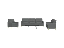 vidaXL 3-Tlg Sofagarnitur Dunkelgrau Stoff 2149639