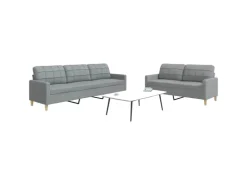 vidaXL 2-Tlg Sofagarnitur Hellgrau Stoff 2149641* Sofas