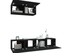 vidaXL 3-tlg. TV-Schrank-Set Schwarz Holzwerkstoff 2* Wohnwände