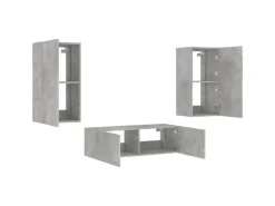 vidaXL 3-tlg. TV-Wohnwand mit LED-Leuchten Betongrau Modell 1* Wohnwände