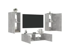 vidaXL 3-tlg. TV-Wohnwand mit LED-Leuchten Betongrau Modell 1* Wohnwände