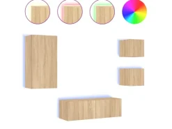 vidaXL 4-tlg. TV-Wohnwand mit LED-Leuchten Sonoma-Eiche Modell 2* Wohnwände|TV-Wände