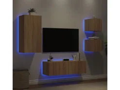 vidaXL 4-tlg. TV-Wohnwand mit LED-Leuchten Sonoma-Eiche Modell 2* Wohnwände|TV-Wände