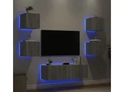 vidaXL 5-tlg. TV-Wohnwand mit LED-Leuchten Grau Sonoma