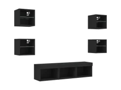 vidaXL 7-tlg. Wohnwand mit LED-Beleuchtung Schwarz Holzwerkstoff Modell 1