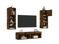 vidaXL 6-Tlg Wohnwand mit LED-Beleuchtung Räuchereiche Holzwerkstoff 3216619* Wohnwände