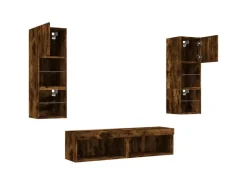 vidaXL 6-Tlg Wohnwand mit LED-Beleuchtung Räuchereiche Holzwerkstoff 3216619* Wohnwände
