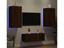vidaXL 4-tlg. Wohnwand mit LED-Beleuchtung Braun Eiche Holzwerkstoff Modell 8* Wohnwände