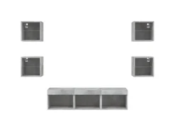 vidaXL 7-tlg. Wohnwand mit LED-Beleuchtung Betongrau Holzwerkstoff* Wohnwände