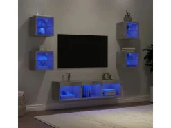 vidaXL 7-tlg. Wohnwand mit LED-Beleuchtung Betongrau Holzwerkstoff* Wohnwände