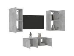 vidaXL 4-tlg. Wohnwand mit LED-Beleuchtung Betongrau Holzwerkstoff Modell 5