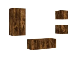 vidaXL 5-Tlg Wohnwand mit LED-Beleuchtung Räuchereiche Holzwerkstoff 3216829
