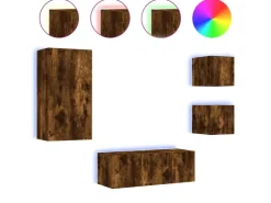 vidaXL 5-Tlg Wohnwand mit LED-Beleuchtung Räuchereiche Holzwerkstoff 3216829