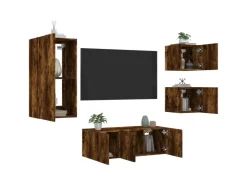 vidaXL 5-Tlg Wohnwand mit LED-Beleuchtung Räuchereiche Holzwerkstoff 3216829