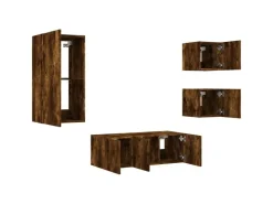 vidaXL 5-Tlg Wohnwand mit LED-Beleuchtung Räuchereiche Holzwerkstoff 3216829