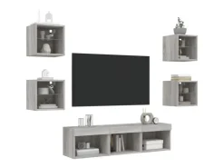 vidaXL 7-tlg. Wohnwand mit LED-Beleuchtung Grau Sonoma Holzwerkstoff* Wohnwände