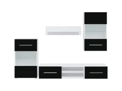 vidaXL 5-Tlg Wohnwand mit LED-Beleuchtung Mattschwarz Holzwerkstoff 3324230* Wohnwände