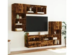 vidaXL 5-Tlg Wohnwand mit LED-Beleuchtung Räuchereiche Holzwerkstoff 3216729* Wohnwände