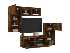 vidaXL 5-Tlg Wohnwand mit LED-Beleuchtung Räuchereiche Holzwerkstoff 3216729* Wohnwände