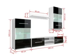 vidaXL 4-Tlg Wohnwand mit TV-Schrank & LED-Leuchten Hochglanz-Schwarz 242573