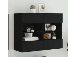 vidaXL TV-Wandschrank mit LED-Leuchten Schwarz 78,5x30x60,5 cm