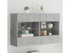 vidaXL TV-Wandschrank mit LED-Leuchten Betongrau 98,5x30x60,5 cm* Schweberegale