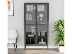 vidaXL Vitrine Anthrazit 90x40x180 cm Stahl und Gehärtetes Glas* Vitrinen