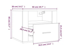 vidaXL Wand-Nachttisch Betongrau 50x36x40 cm