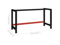vidaXL Werkbankgestell Metall 150x57x79 cm Schwarz und Rot