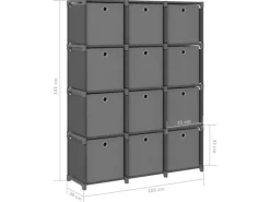 vidaXL Würfel-Regal mit Boxen 12 Fächer Grau 103x30x141 cm Stoff* Büroregale