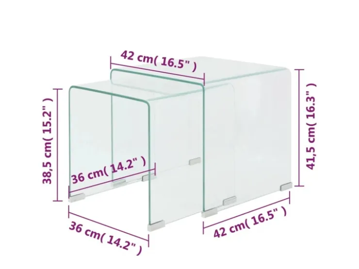 vidaXL Zweiteiliges Satztisch-Set aus gehärtetem Glas Transparent 244191* Tische