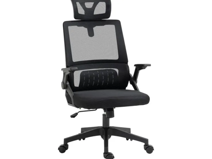 Vinsetto Bürostuhl mit Wippfunktion Mesh Schwarz 58L x 61B x 102-119H cm