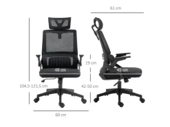 Vinsetto Bürostuhl mit Wippfunktion Mesh Schwarz 58L x 61B x 102-119H cm