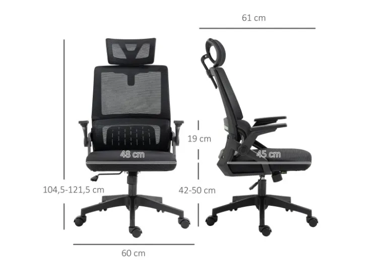 Vinsetto Bürostuhl mit Wippfunktion Mesh Schwarz 58L x 61B x 102-119H cm