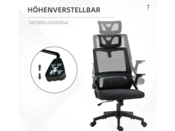 Vinsetto Bürostuhl mit Wippfunktion Mesh Schwarz 58L x 61B x 102-119H cm
