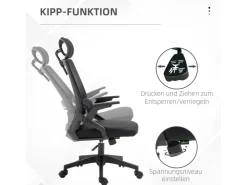 Vinsetto Bürostuhl mit Wippfunktion Mesh Schwarz 58L x 61B x 102-119H cm