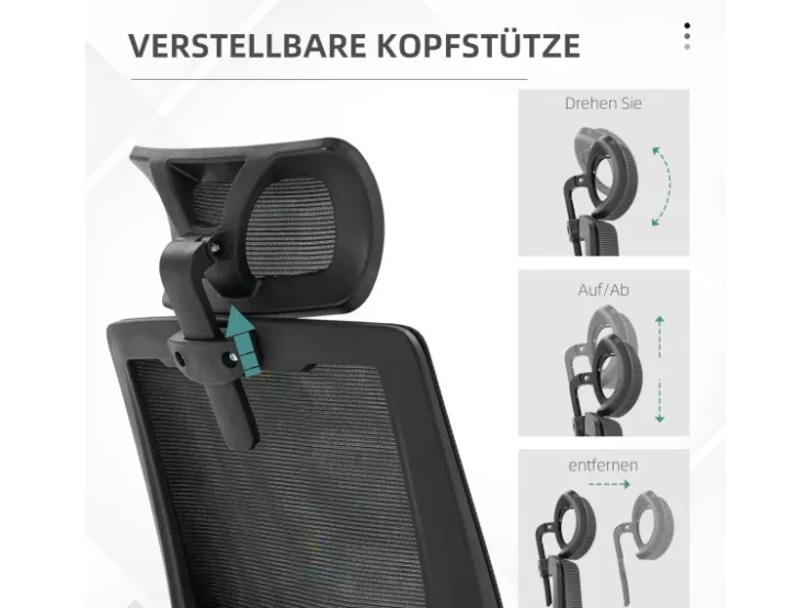 Vinsetto Bürostuhl mit Wippfunktion Mesh Schwarz 58L x 61B x 102-119H cm
