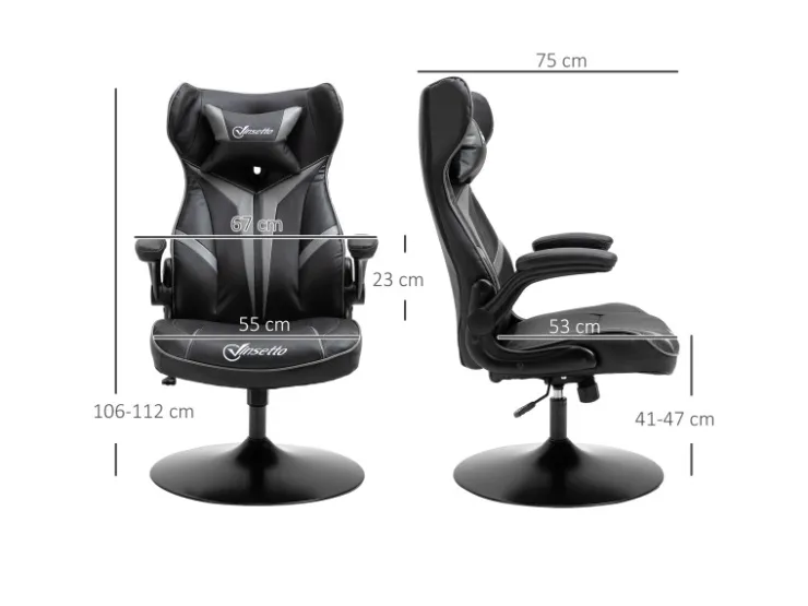 Vinsetto Gaming Stuhl mit Kopfkissen 67 x 70 x 106-112 cm