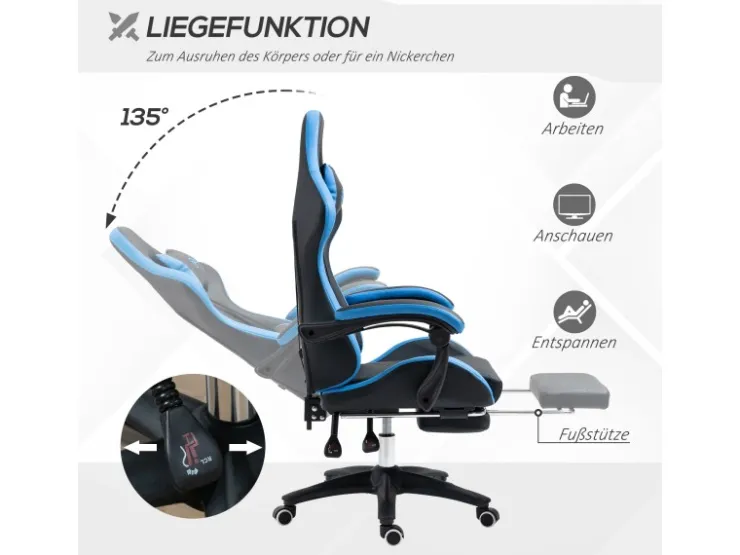 Vinsetto Gaming Stuhl mit Lendenkissen Kopfstütze