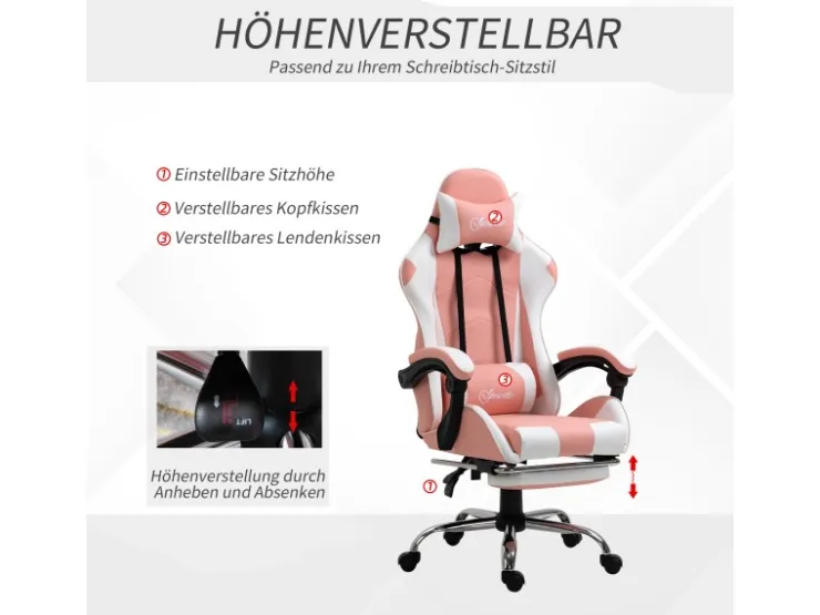Vinsetto Gamingstuhl mit Kopfstütze 360° Drehbar 64 x 67 x 119-127 cm* Stühle