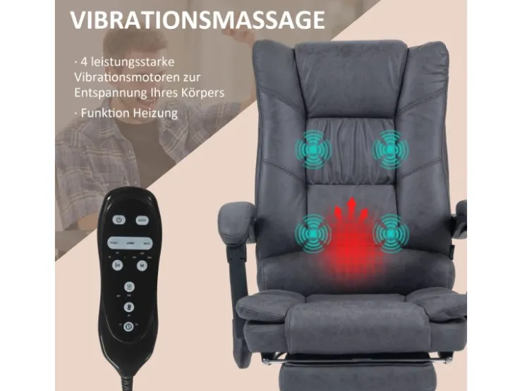 Vinsetto Massage-Bürostuhl 111-119 cm Höhenverstellbar mit Fußstütze* Sessel