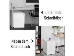 Vinsetto Rollcontainer mit 3 Schubladen Aufbewahrung Stahl Weiß 39 x 48 x 59 cm* Aufbewahrung