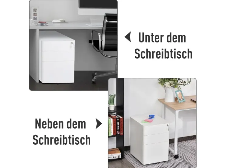 Vinsetto Rollcontainer mit 3 Schubladen Aufbewahrung Stahl Weiß 39 x 48 x 59 cm* Aufbewahrung