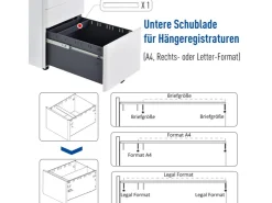 Vinsetto Rollcontainer mit 3 Schubladen Aufbewahrung Stahl Weiß 39 x 48 x 59 cm* Aufbewahrung