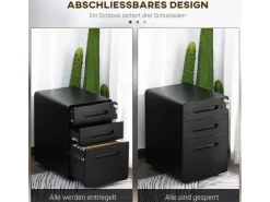 Vinsetto Rollcontainer mit 3 Schubladen Aufbewahrung Stahl Schwarz 39 x 48 x59cm* Aufbewahrung