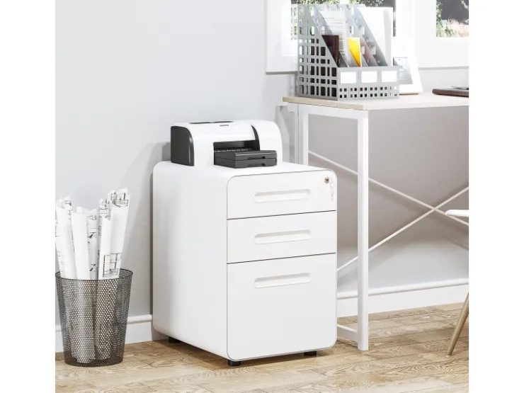 Vinsetto Rollcontainer mit 3 Schubladen Aufbewahrung Stahl Weiß 39 x 48 x 59 cm* Aufbewahrung