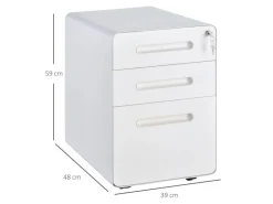 Vinsetto Rollcontainer mit 3 Schubladen Aufbewahrung Stahl Weiß 39 x 48 x 59 cm* Aufbewahrung