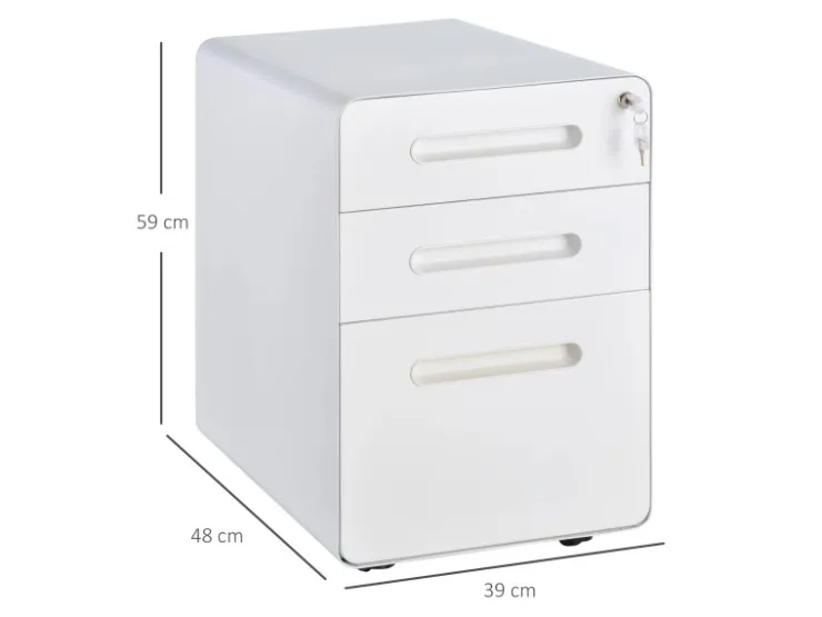 Vinsetto Rollcontainer mit 3 Schubladen Aufbewahrung Stahl Weiß 39 x 48 x 59 cm* Aufbewahrung
